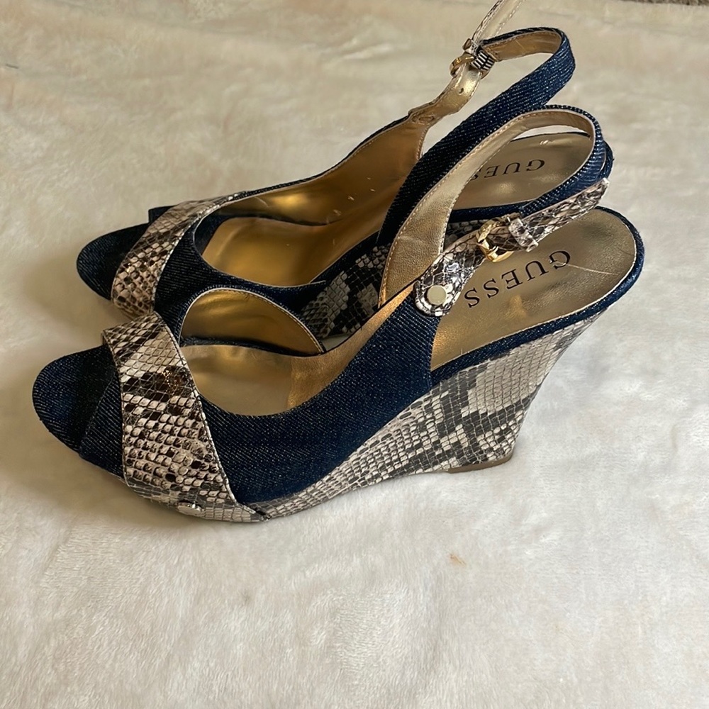Guess Denim and Animal Print Wedges Size 9.5 - Picture 2 of 9